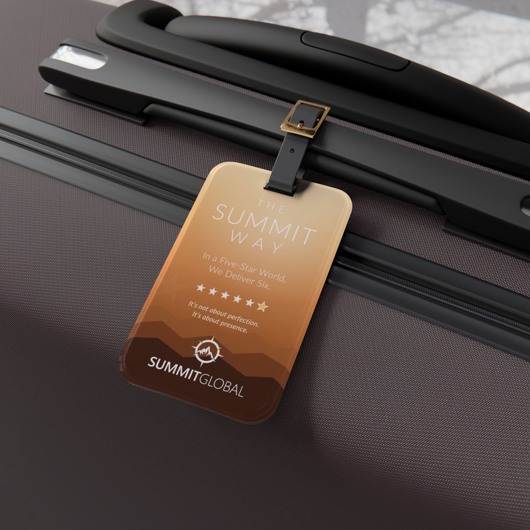 Summit Global Branded Luggage Tag – “The Summit Way” Leather Strap Travel ID