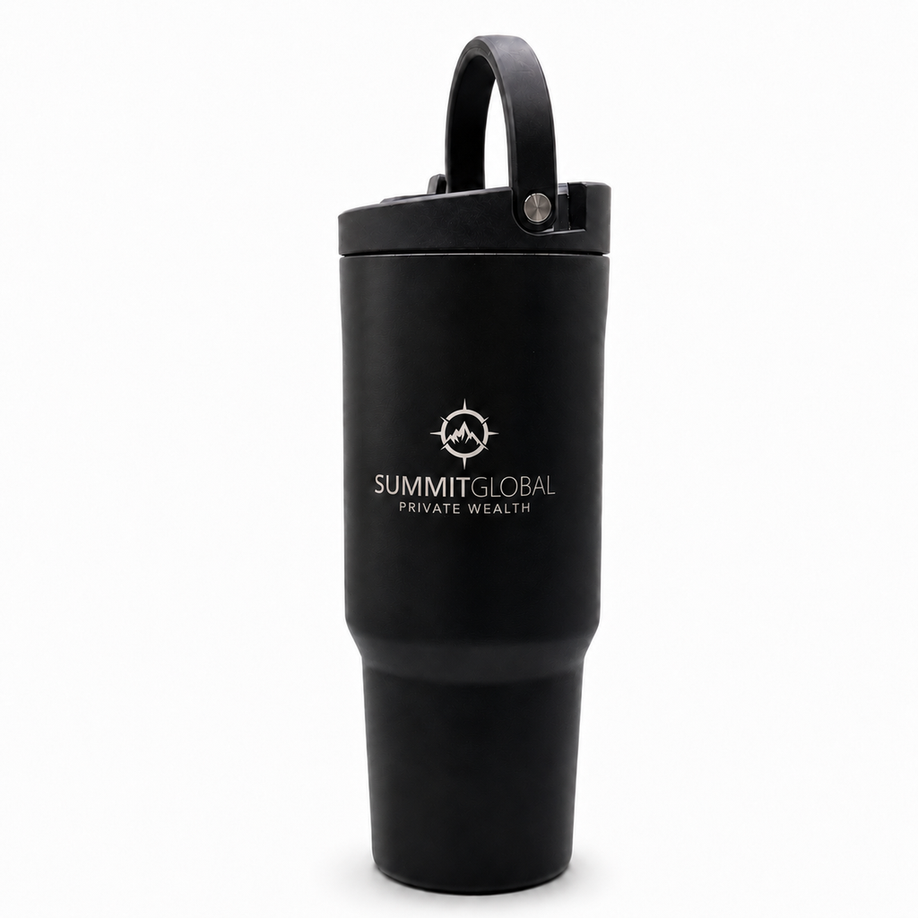 Summit Global Private Wealth 30 oz travel mug — carry-strap lid