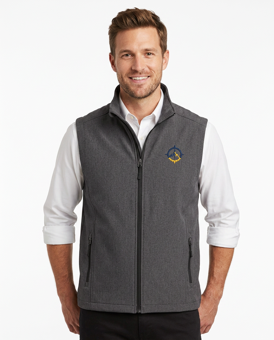 Summit Global Investments soft shell vest - model, gold logo