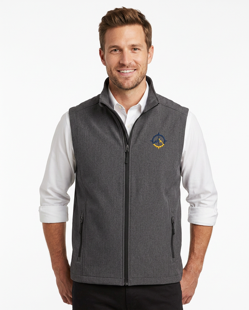 Summit Global Investments soft shell vest - model, gold logo