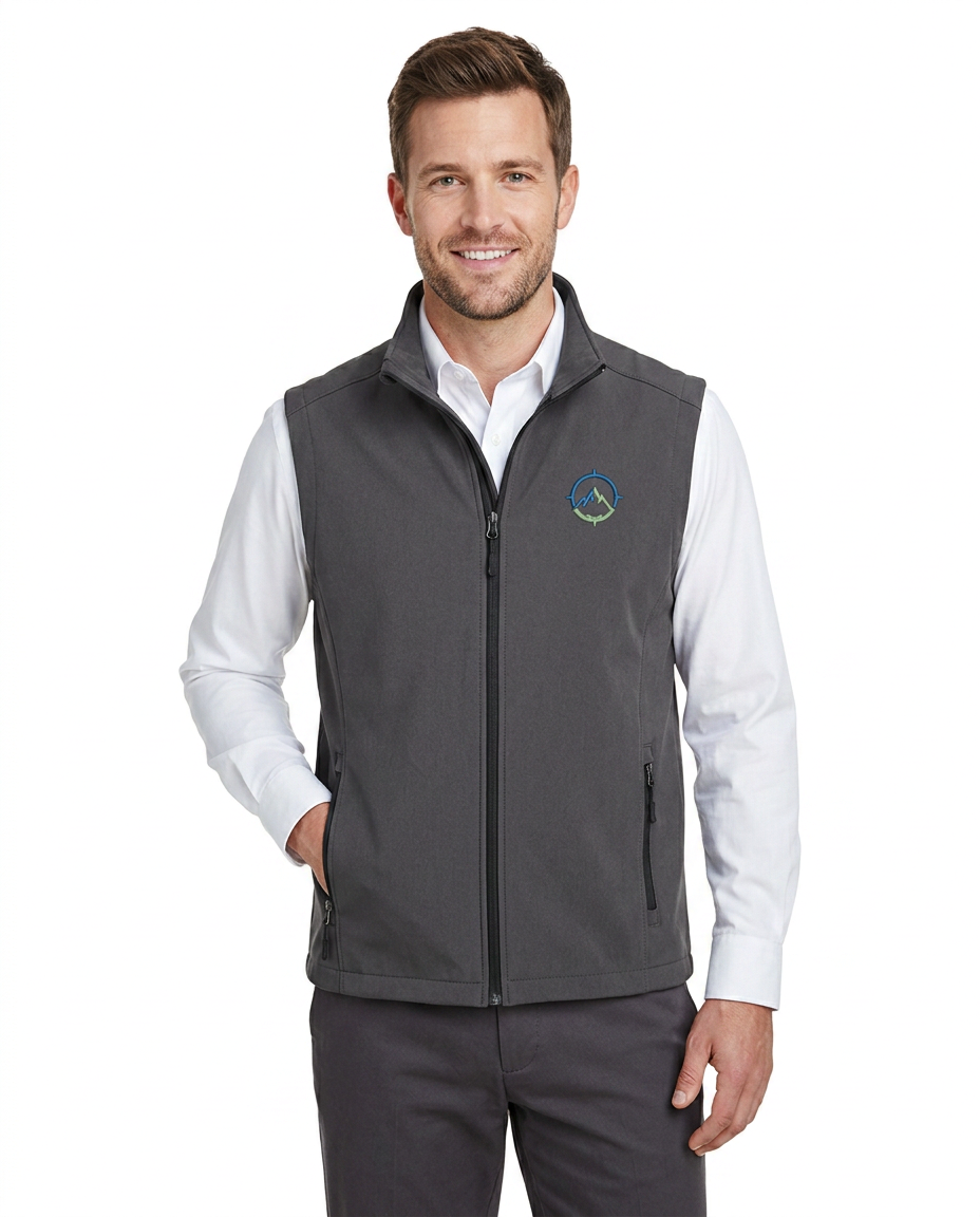 Summit Global Financial soft shell vest - model, green logo
