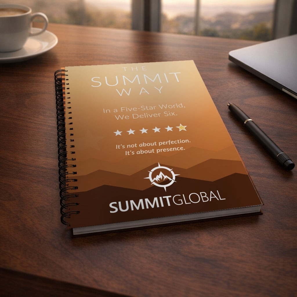 Summit Global spiral notebook on an executive desk